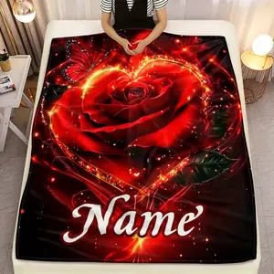 Personalized Stylish Red Rose And Blanket for All Seasons - Lightweight Flannel Throw Ideal for Sofa, Camping, Living Room, Office, Chair, And Bed - Digitally Printed Soft And Cozy Flannel Blanket  Breathable, lightweight and soft