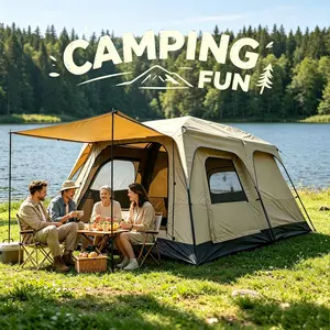 12 Person Waterproof Family Camping Tent, Straight Wall, 2 Rooms, Mesh Windows, Double Doors, Oxford Polyester, Lightweight, Spacious - Camping Essentials, Camping Accessories, Tent for Camping, Easter Mother's Day Father's Day Graduation Memorial Day