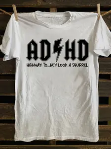 Men's Retro Punk Rock Band Graphic T-Shirt - 100% Cotton Crew Neck, Casual Summer Short Sleeve Tee with ADHD Monogram Print, Lightweight & Breathable Adult-Knit Fabric