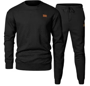 Men's 2-Piece Sports & Leisure Set, Round Neck Jacquard Knitted  Outfit
