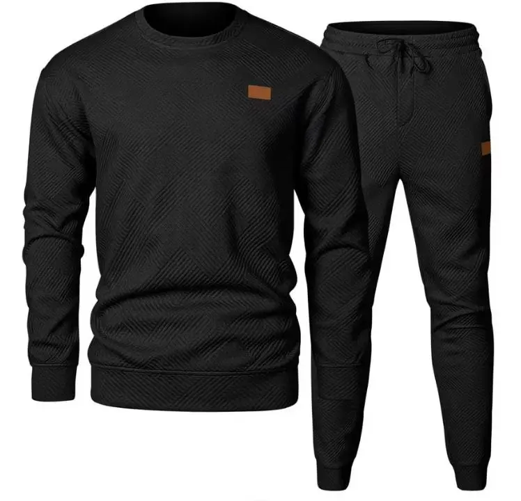 Men's 2-Piece Sports & Leisure Set, Round Neck Jacquard Knitted Outfit Men's 2-Piece Sports & Leisure Set, Round Neck Jacquard Knitted Outfit
