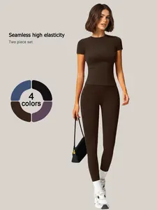 Women’s Two-Piece Homewear Set Comfortable Breathable High Elasticity, Slim Fit Casual Solid Short Sleeve Round Neck Top and Pants Suitable for Travel Four Seasons Women’s Pajama Set