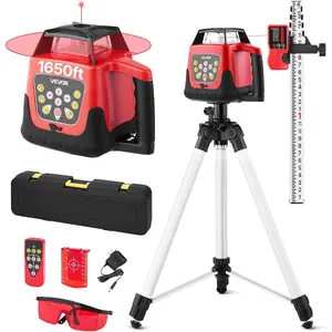 VEVOR Rotary Laser Level Kit, 1650ft 360-Degree Self Leveling Red Horizontal Laser Transit,with Tripod,Receiver,Remote Control, Scale,Toolcase, IP66 Waterproof, 0.80in/100ft Precision for Construction