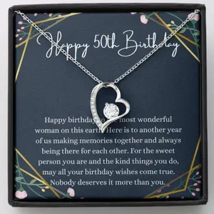 Wife Necklace, Mom Necklace, 50Th Birthday Necklace, 50 Years Old Gift For Her, Fiftieth Birthday Gift, romantic gift, engagement present, meaningful jewelry, LED gift box, anniversary surprise