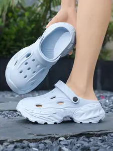 Unisex Light Blue Mecha-Style Clogs: Thick-Soled Dual-Wear, Summer Outdoor Beach Slides