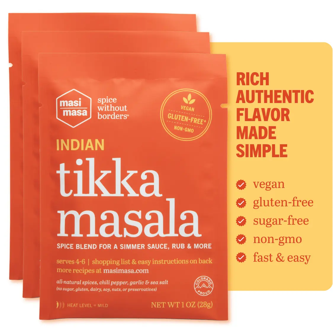 Indian Tikka Masala Spice Blend (3-Pack) | Gluten Free Curry Seasoning Mix for Chicken, Vegetables & Rice | Easy Family Dinner Kit | Authentic Indian Flavor | Dairy Free, Soy Free, Allergen Friendly
