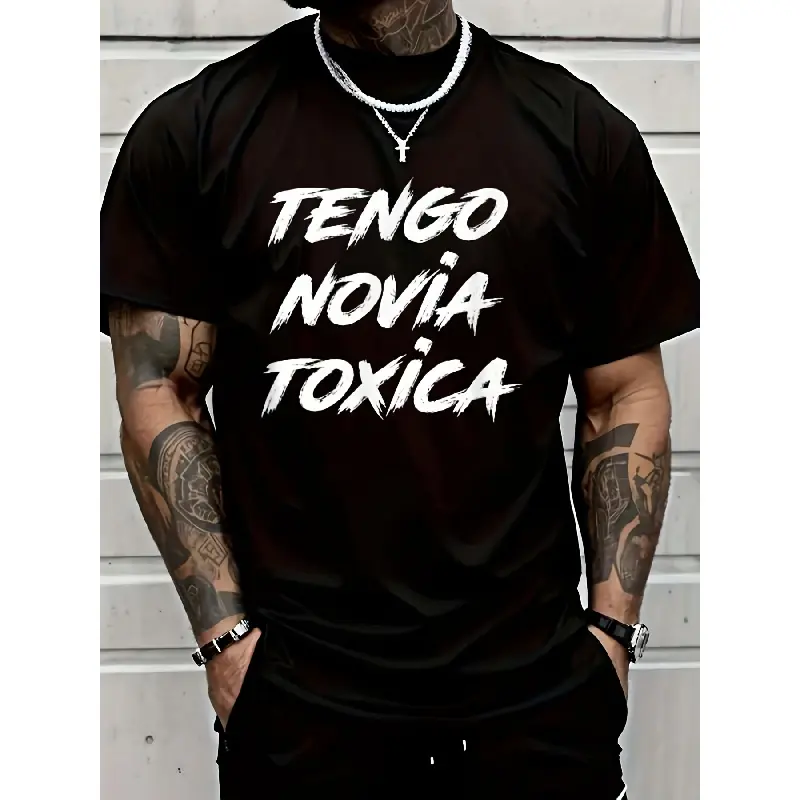 men's wear flash sale Men'S Tengo Novia Toxica Toxic Latino Latina T-Shirt |   Breathable, Sweat-Wicking, Soft, Crew Neck, Regular Fit, Geometric-Pattern, Suitable For Daily Commutes, Home Lounge,e Oversized Streetwear Graphic Tees Menswear