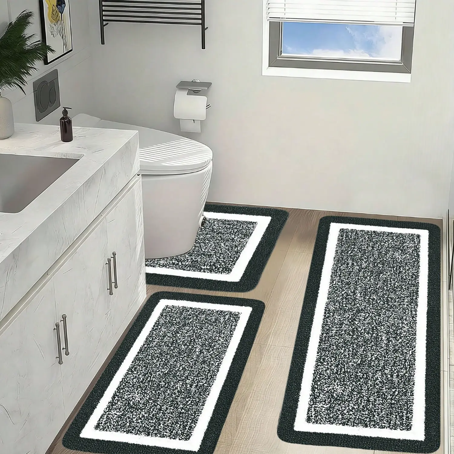 3-Piece Extra Large Bathroom Rugs Set, Plush Microfiber Bath Mats with U-Shaped Toilet Mat, Absorbent Non-Slip Washable Shower Rugs