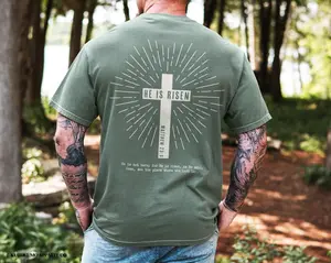 He Is Risen Bible Verse Tshirt Matthew 28:6, Christian Easter Shirt, Jesus Easter Gift, Gift For Easter, Easter Shirt, Full Size, Full Color Classic Cotton