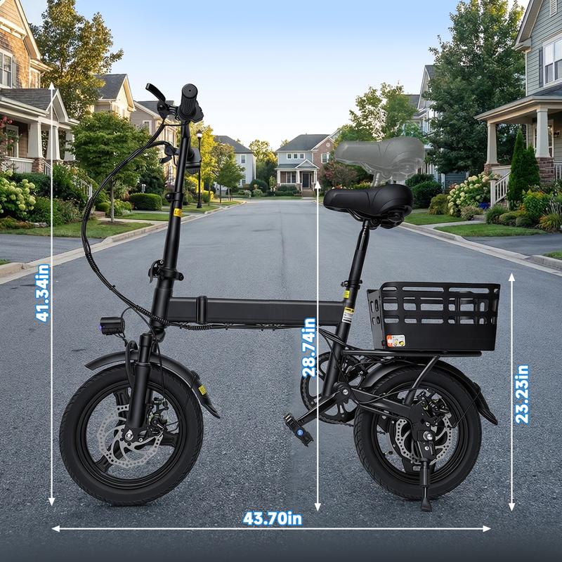 500W Motor Electric Bike , 14” Folding Electric Bicycle , 18MPH Top Speed, 36V 12Ah Removable Battery, 30-Mile Range, Adjustable Handlebar & Seat, 3 Riding Modes