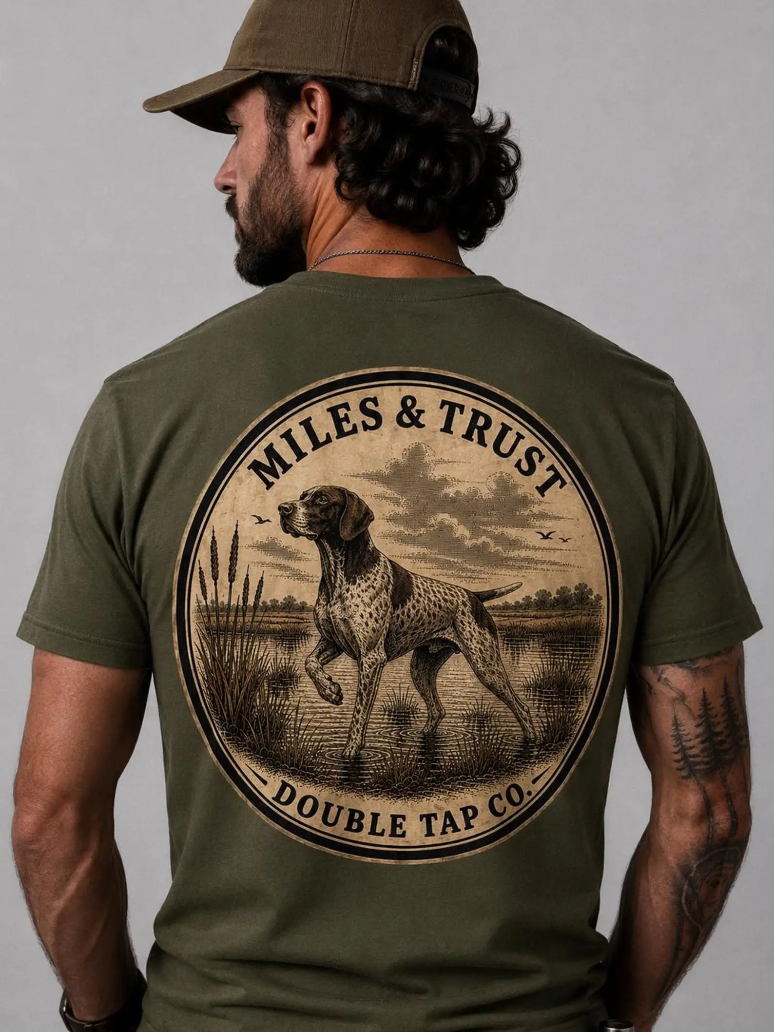 GSP Hunting Shirt, Miles & Trust Tee, German Shorthaired Pointer,, Bird Dog Gift, Double Tap Co, Dog Dad Gift, Mens GSP Graphic Tee, Hunting Clothing for Men