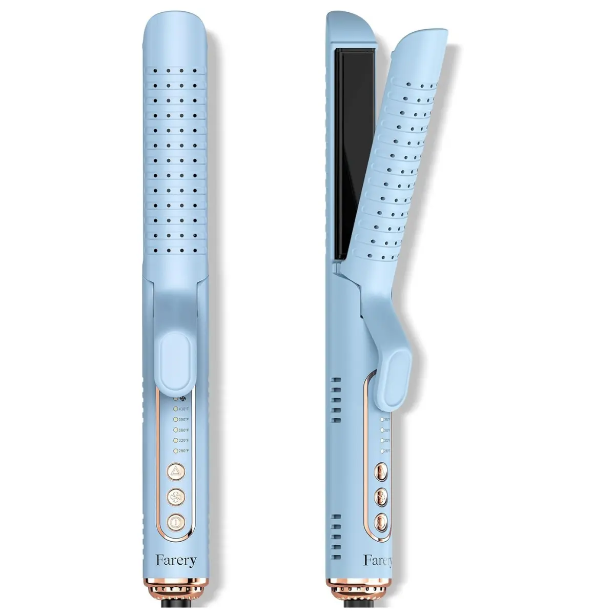 2-in-1 Hair Curler & Straightener Tool for Curly Hair, Adjustable Lightweight Chill Set Soft-Air, Upgraded Long Barrel, Quick Styling, Long-Lasting Curls, Cooling Vents for Style Locking, Blue