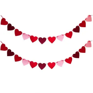 48 count Heart Garland Banner for Valentines Day Decorations Red Pink Heart Felt Banners Garland for Fireplace, Anniversary, Wedding, Engagement Party Home Decor