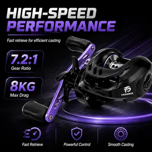 TRONMER Premium Black Purple Baitcasting Reel, 7.2:1 Gear Ratio, 5+1 Bearings, 17.64LB Maximum Drag, Suitable for Freshwater And Saltwater Fishing