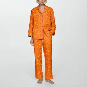 Funny Orange Dot Satin Pajama Set Holiday Matching Sleepwear for Women Comfortable & Stylish Nightwear