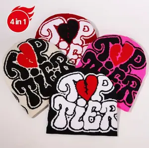 Top Tier Jacquard Knit Beanie Set, One Size Fits All, Lightweight Unisex Hip-Hop Streetwear Caps, Elastic Skullies