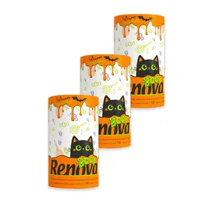Renova Halloween Kitchen Paper Towel Jumbo Rolls 3 Pack 2-ply 120 Sheets Spooky Cat Design FSC Certified Wipes