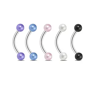 HERVAY 16G/8MM Pearl Lips/Eyebrow Ring Stainless Steel Purple/Pink/Blue/White Unisex Multi-Piercing Jewelry For Rook/Helix/Daith/Medusa/Vertical Labret/Belly