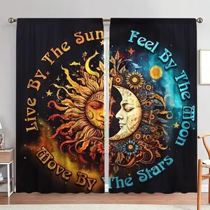Sun & Moon Pattern Door Curtain, 1 Set Starry Sky Printed Door Curtain, Home Decor for Living Room Bedroom, Room Divider Curtain, Home Decoration Curtain