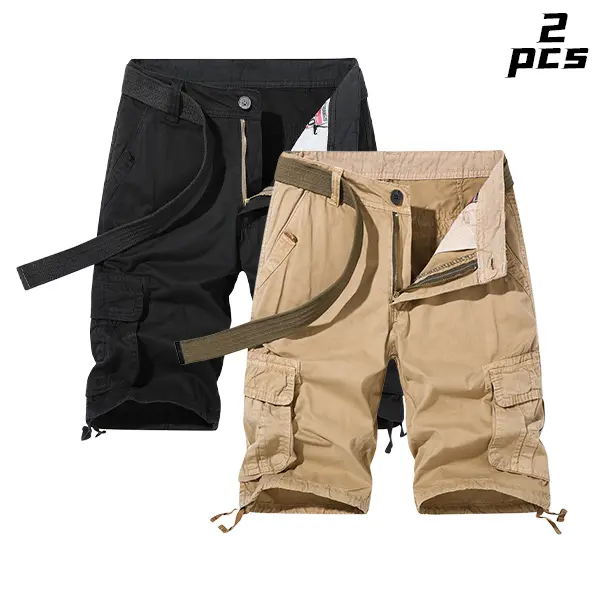 Men's Mid Waist 100% Cotton Casual Cargo Shorts 2-Pack with Cargo Pockets, Skin Friendly, Soft, Durable, Stylish Menswear for Summer Travel, Outdoor, Casual Street