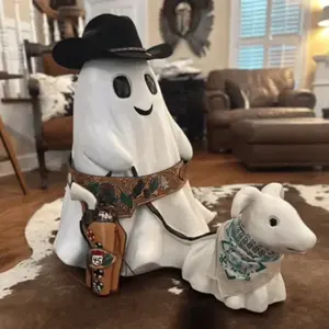 Halloween Ghost Walking Dog Statue: 2024 New Ghost Walking His Ghost Dog Halloween Ghost Dog Statues Spooky Ghost Walking Dog Halloween Figurine Home Tabletop Decorations
