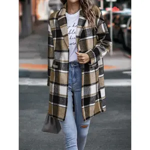 PrettyGarden Women's Plaid Shacket Jacket Casual Button Wool Blend Winter Tartan Trench Coat With Pockets