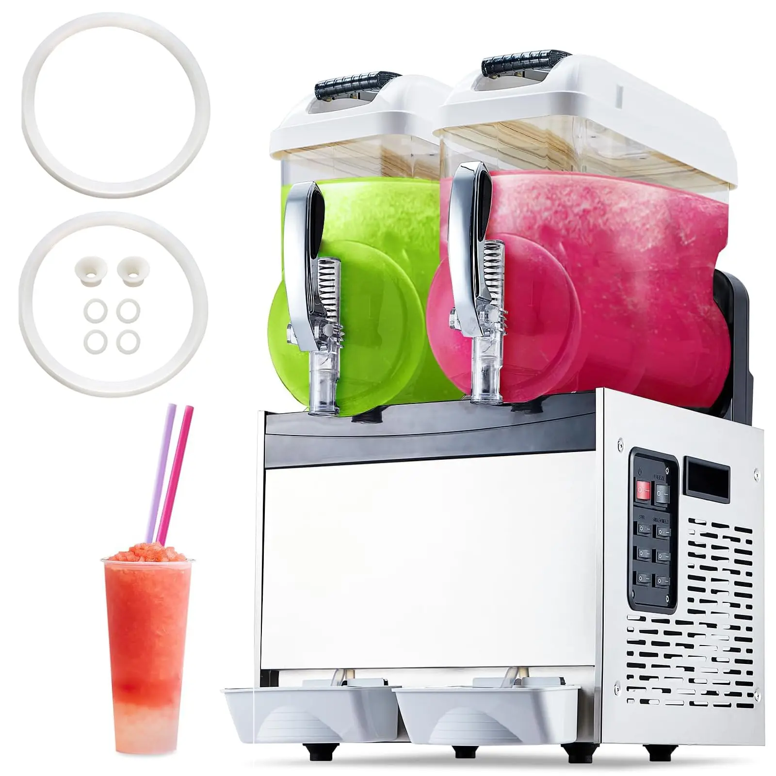 【GARVEE】24L Commercial Slushy Machine 6.34 Gallons, 12Lx2 Tank Margarita Maker, 100 Cup Margarita Machine, Slushie Machine for Party Cafe Restaurants Bars Home Use, White