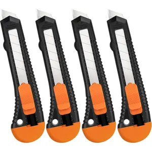Retractable Utility Knife 4 Pack Box Cutters with 18mm Snap-Off Blade Ideal for Cutting Paper, Plastic and Cardboard