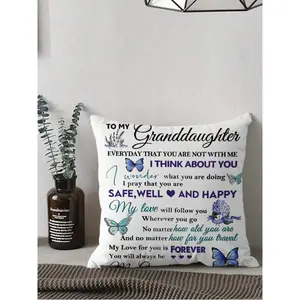 1pc Granddaughter's Letter To Elders - Decorative Throw Pillow Cover - Comfortable Letter Print Design, Soft Polyester Plush Fabric, Single-Sided Printing - 3 Size Options (Pillow Insert Not Included)