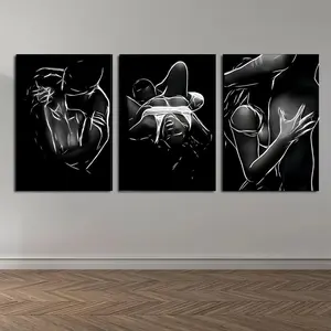 3 Count Wooden Frame Canvas, Abstract Body Art Poster, Romantic Decor, Beautifully printed Canvas, Stylish Bedroom Decor, Modern Home Decor, Living Room and Hallway Wall Decor, Waterproof, Art, Wall Art Decoratio