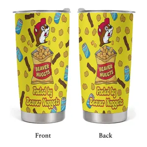 Fueled by Beaver Nuggets 20oz Tumbler, Buc-ees Inspired Road Trip Travel Mug, Texas Gas Station Aesthetic Coffee Cup, Cute Beaver Mascot and Snack Pattern Design, Best Gift for Beaver Nugget Addicts, Bright Yellow Southern Style Water Bottle