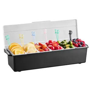 Chilled Condiment Server, 6 Compartment Ice Cooled Condiment Serving Container, Chilled Garnish Tray Bar Caddy with Lid, for Bartending & Serving Taco, Salad, Fruit, Home & Restaurant Supplies