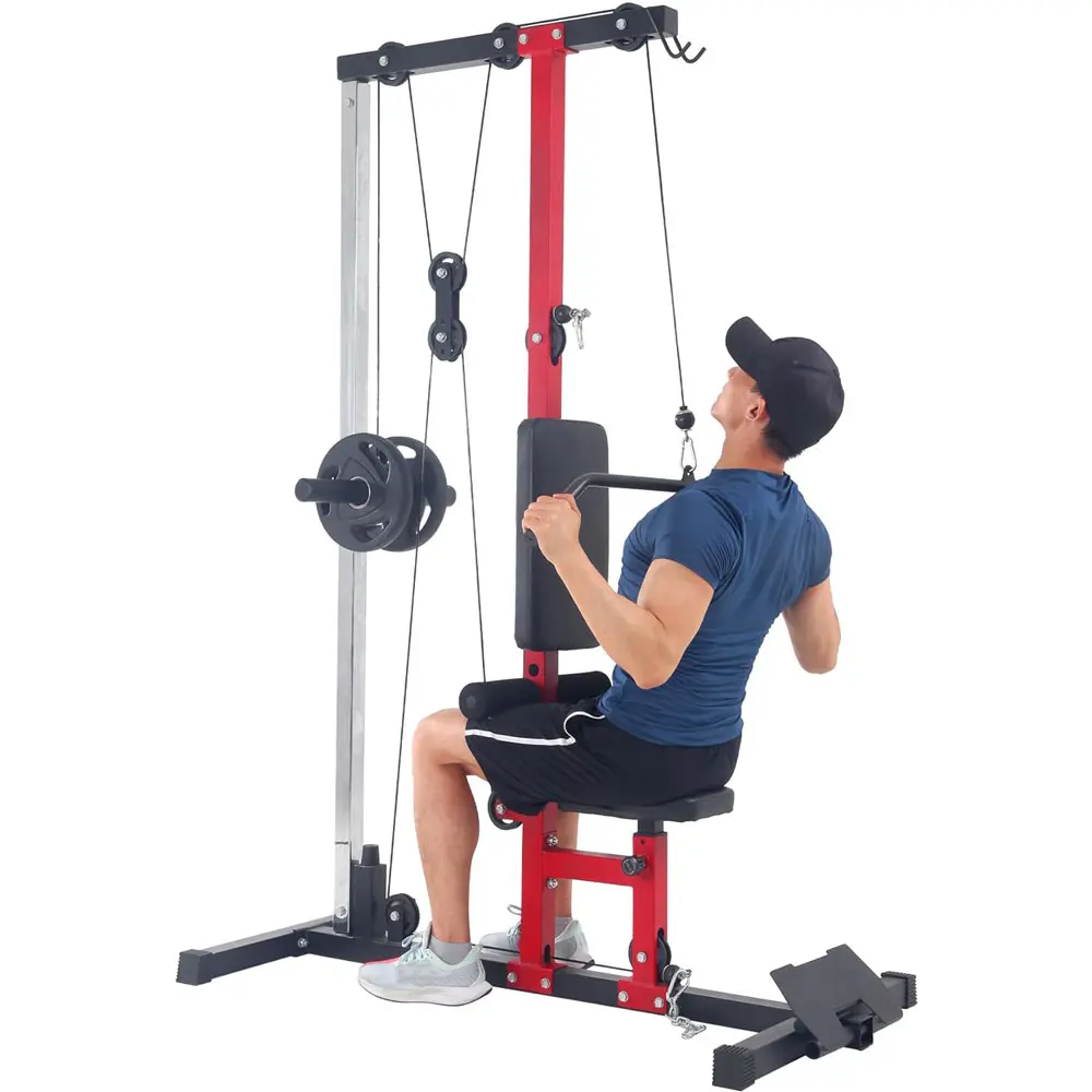 Heavy-Duty LAT Pull Down Machine with High & Low Pulley Station, Adjustable Leg Support Cable Power Machine, Versatile Back Exercise Equipment for Home Gym Body Strength Training