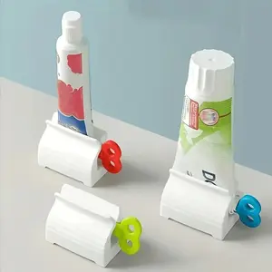 3Pcs Adjustable Manual Toothpaste Dispenser Set, Battery-Free Waste Reduction Toothpaste Squeezer, Multifunctional Bathroom Organizer for Creams Gels with Colorful Lids