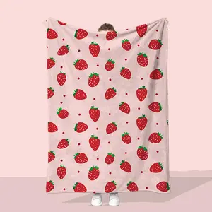 Strawberry Pattern Blanket, 1 Count Soft Comfortable Throw Blanket, Travel Sofa Bed Blanket, Office Home Decoration, Birthday Gift Blanket, Soft Fluffy Blanket