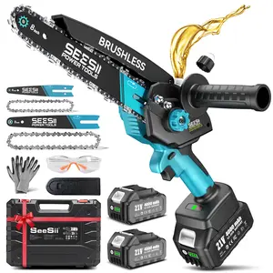 【Summer Vibes】SEESII Mini Chainsaw Cordless, 8 Inch & 6 Inch Electric Chainsaw with 2 Batteries & Auto Oiler, 1000W Brushless Handheld Chain Saw for Tree Branch Wood Cutting, Garden Tools Gift for Men Dad Husband M8 Ace CS800
