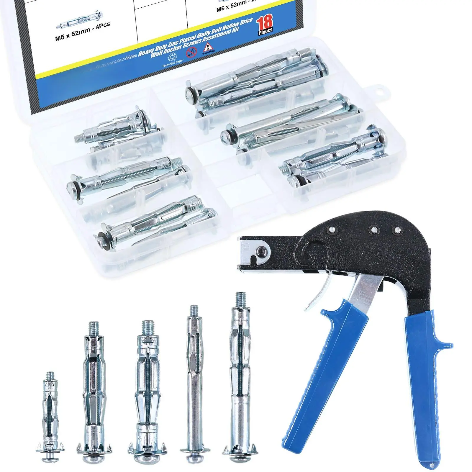 Heavy Duty Wall Anchor Metal Setting Tool With Molly Bolt Hollow Drive Screws Assortment Kit For Cavity Plasterboard Fixing