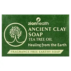 Zion Health Ancient Clay Bar Soap with Tea Tree Oil, Fragrance Free, 6 oz (170 g)
