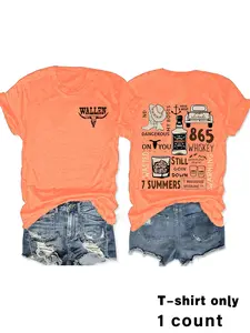 Women's Cow Head Pattern Printed T-Shirt, Soft Stretch Round Neck Short Sleeve Fitted Top, Casual Summer Spring Tee