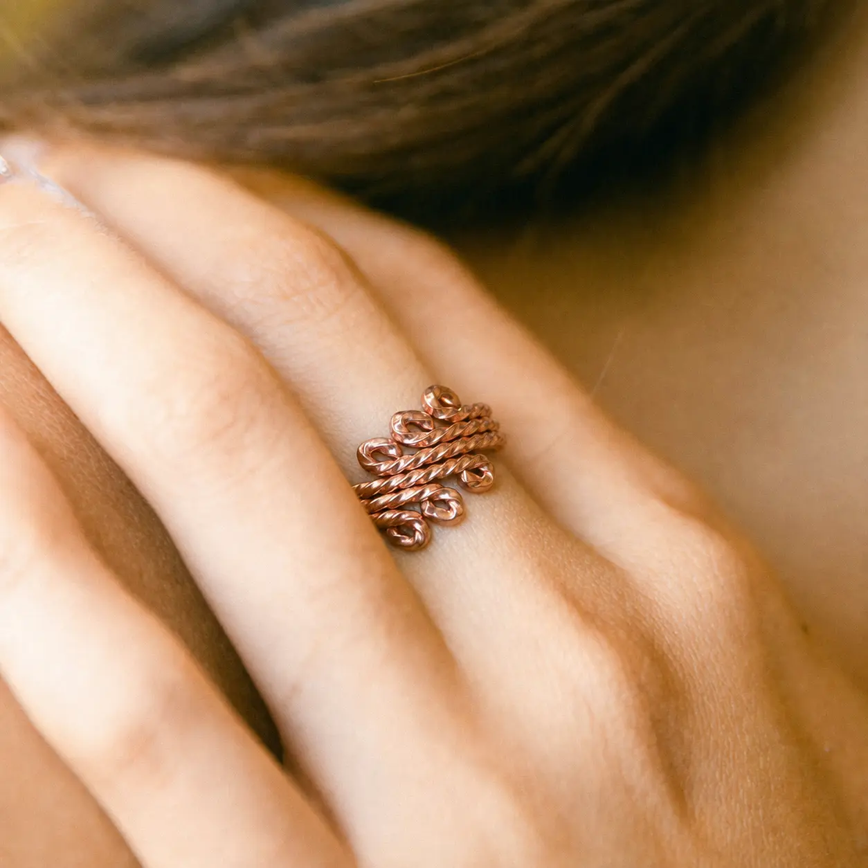 TINY RiTUALS Twisted Copper Wire Ring - Boho Twist, Unisex Size Costume Jewelry, Flexible Band Casual Wear Accessory