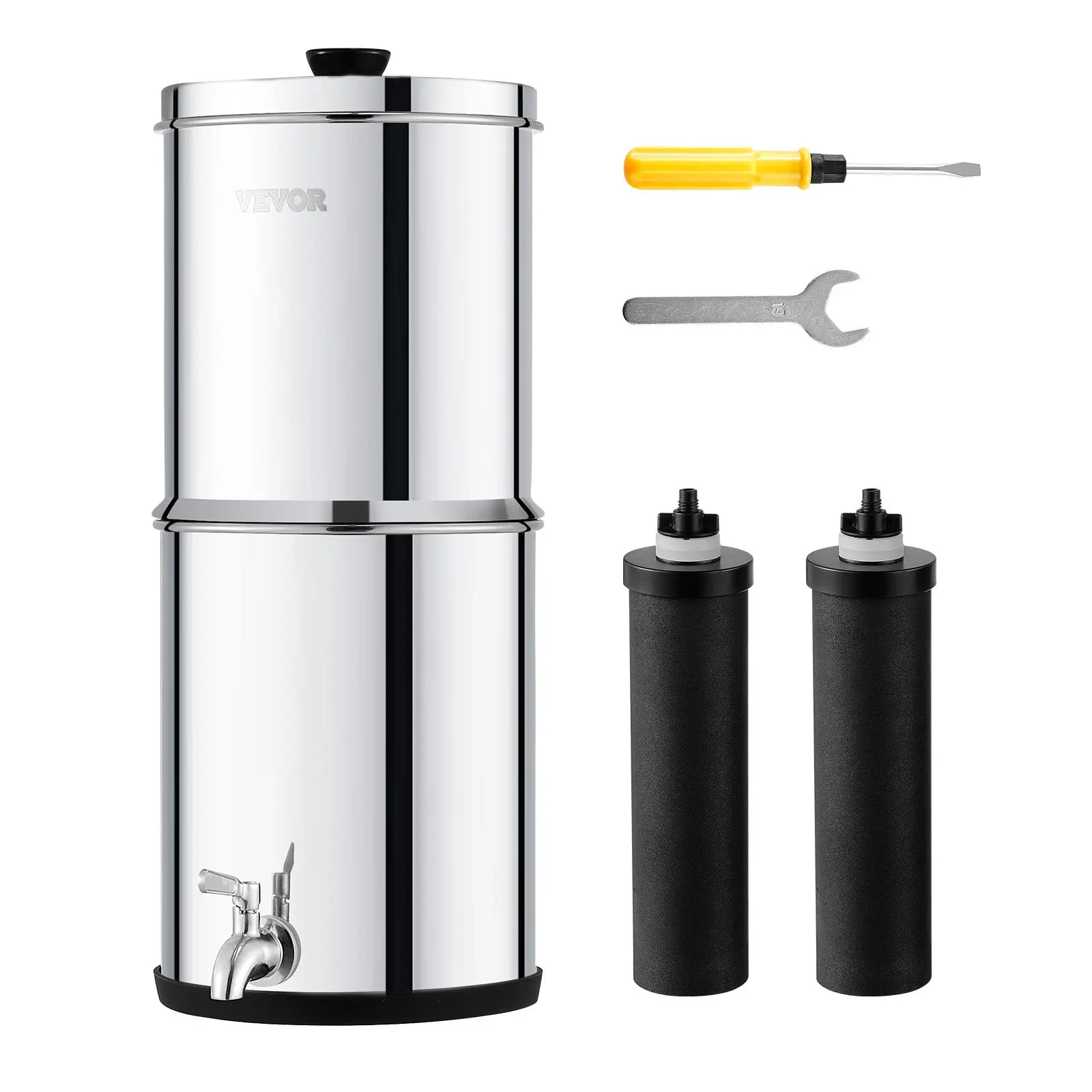 【Summerfinds】VEVOR Gravity-fed Water Filter System, 1.5G 304 Stainless-Steel Countertop System, Water Filtration System, Reduces Lead and up to 99% of Chlorine, with 2 Carbon Filters & Spigot, for Home Camping RV
