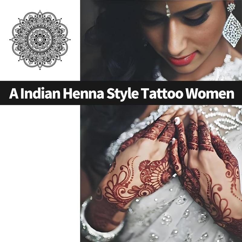 Temporary Tattoos Kit, 4Pcs Semi Permanent Tattoo Paste Cones, India Body DIY Art Painting for Women Men Teens,Summer Trend Freehand Plaste with 3 Colors,20Pcs Adhesive Stencil,1Pc Bottle,4Pcs Nozzles