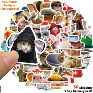 50PCS Random Funny Cat Stickers Meme Sets - Multiple Styles Kawaii Kitten Meme Vinyl Waterproof Decals for Kindle, Laptop, Hydro Flask, Phone Case - Cat Art Gifts for Cat Lovers  - High Quality Assorted Animal Sticker Pack