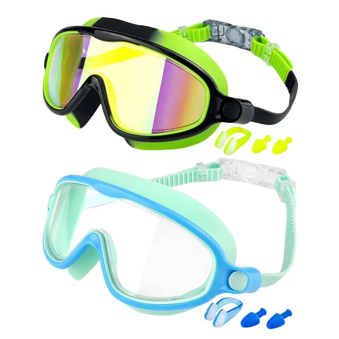 Rantizon Kids Swim Goggles 2 Pack, Wide View for Ages 3-15, Anti-Fog & UV Protection, Comfortable Fit, Easy to Wear, Perfect Gift for Boys Girls Swimming Accessories