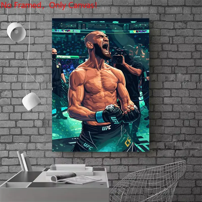 1 piece/set frameless canvas painting print poster, Classic realistic Boxing Sports star art，Fighter Khamzat Chimaev Roaring，a perfect gift for mixed martial arts loves, ideal gift for bedroom, living room, dorm hallway, kitchen,s mural, wall decoration