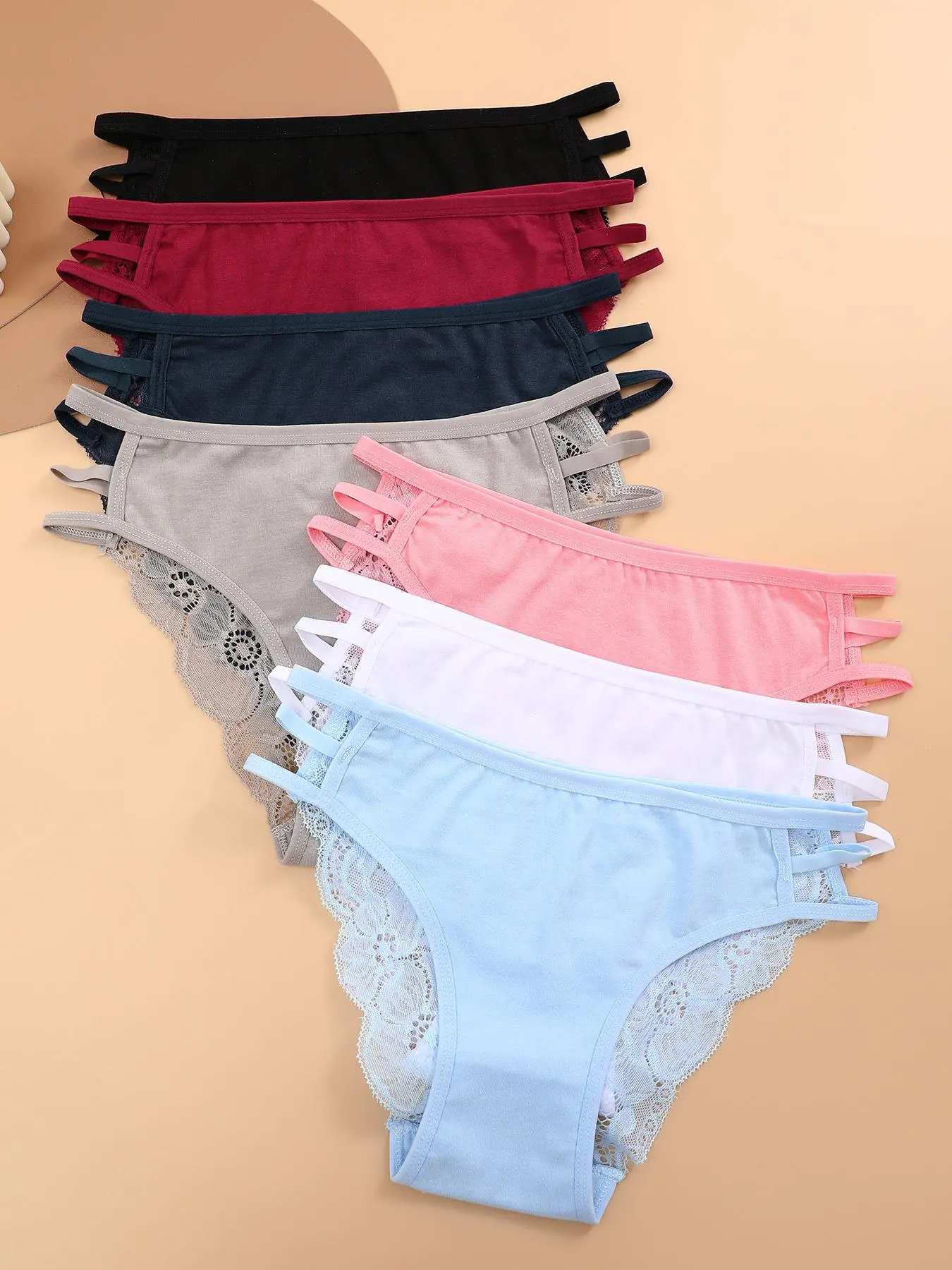 Women's Plain Floral Lace Jersey Panty, Womenswear Soft Comfy Breathable Fit Scallop Cut Out Side Knicker for Daily Wear, Ladies Underwear for All Seasons, Elegant Soft Panties, Fitted Lace Panties, Casual Elegant Underwear