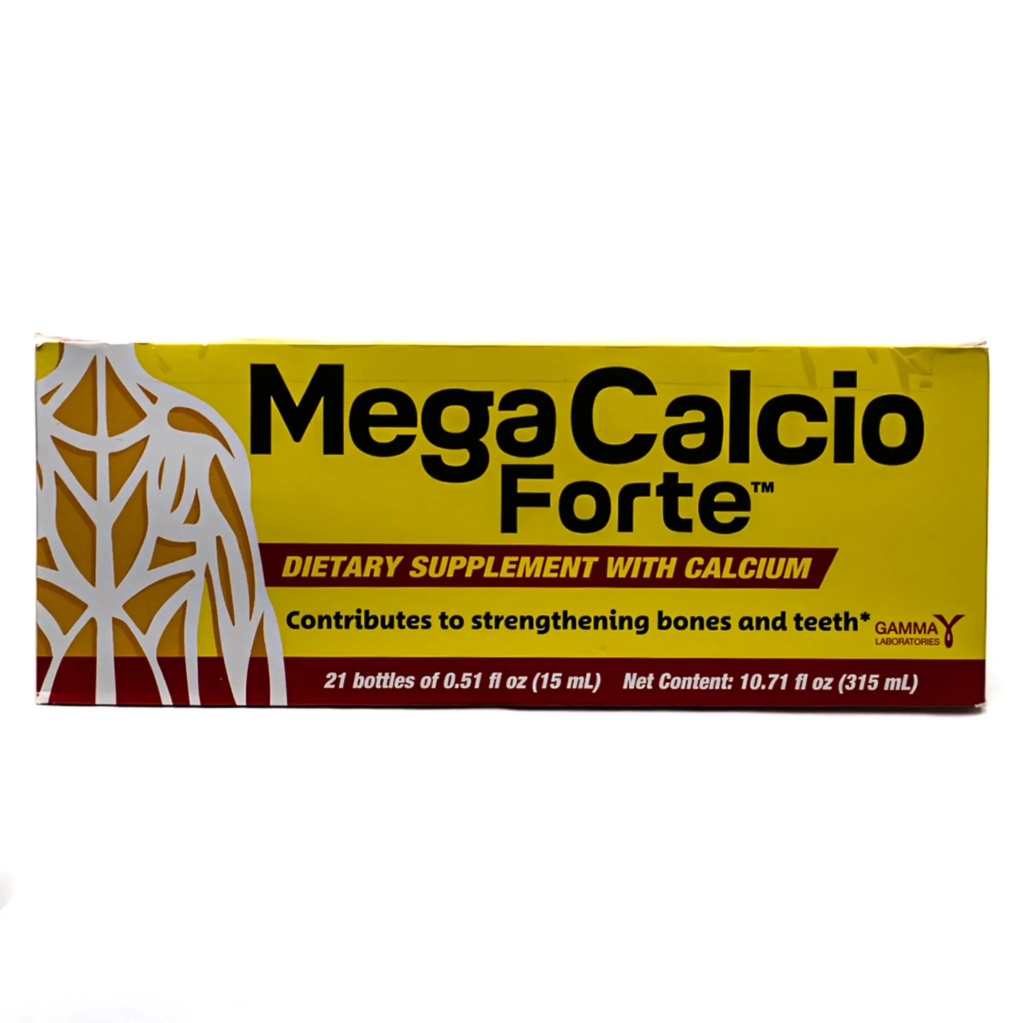 Mega Calcio Forte Liquid Calcium Dietary Supplement - Easy Drink, Minerals for All Ages, Stronger Bones & Bone Health, Tooth Support - 21 Bottles, 0.51 fl oz Each