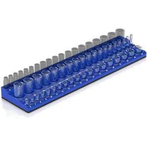 Socket Organizer (3/8-Inch Drive, 3 Row) -  Tool Organizer & Socket Holder - Tool Box Socket Organizers - Metric Blue - Holds 54 Sockets - Professional Grade - Part: 1556