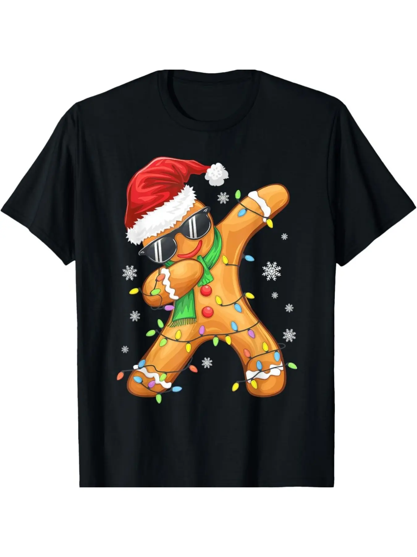 Christmas gingerbread man hip-hop dance fun men's unisex soft cotton short sleeve t shirt, vintage graphic casual tee for men women teens, perfect birthday holiday gift for camping travel gym daily street  wear