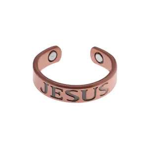 Vintage Christian Jesus Letter Magnetic Open Copper Ring Men Women Fashion Casual Jewelry